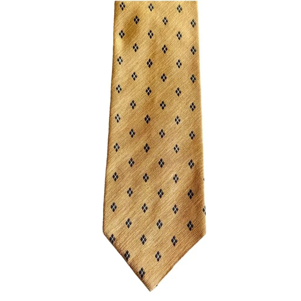 JOSEPH ABBOUD Men's 100% Silk Tie ITALY Designer Gold Yellow Blue Diamond 58